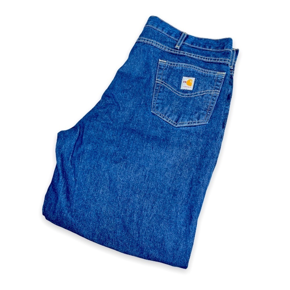 Carhartt FR 2112 CAT 2 Mens Relaxed Fit Dark Stonewash Jeans Size 42x32‎